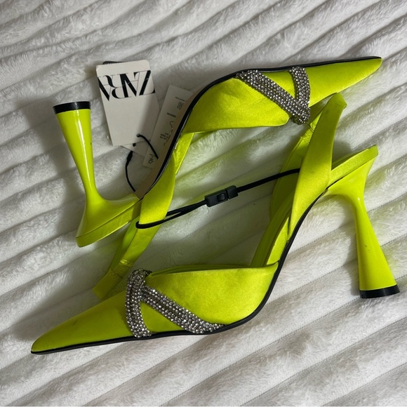 Zara Neon Satin Effect Rhinestone Heels - Picture 4 of 7